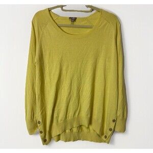 J. Jill Women’s Silk Cotton Scoop Neck Pullover Side Button Sweater Yellow Sz M